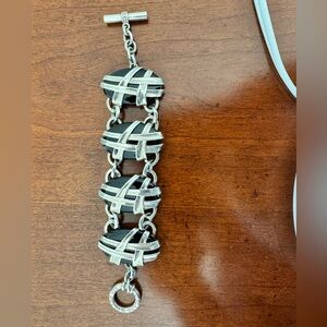 Slane & Slane Silver-Tone Onyx Link Bracelet with Toggle Clasp